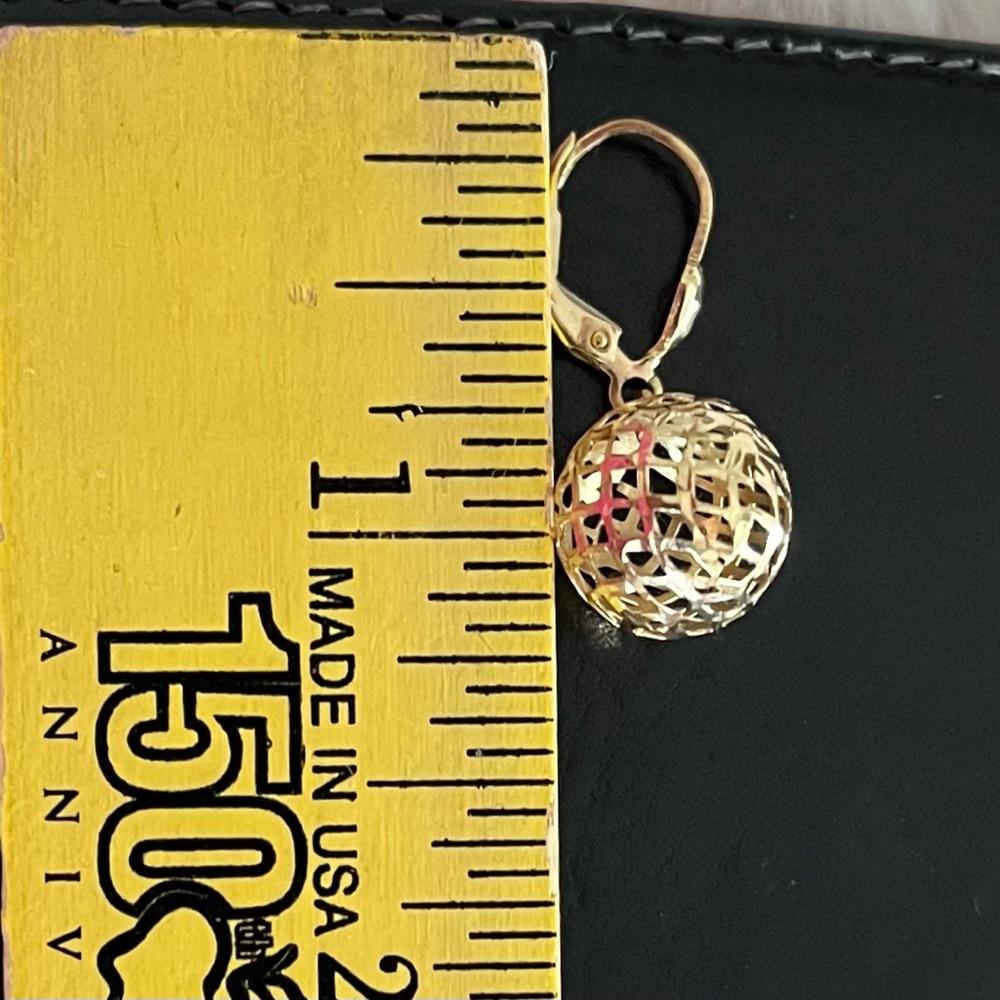 Stunning Solid 14K Gold Diamond Cut Sparkly Ball Drop Earrings! - Picture 8 of 16